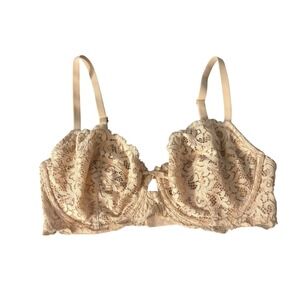 Victorias Secret Bra 34DD Unlined Demi Lace‎ Beige Sheer Cream Adjustable Strap